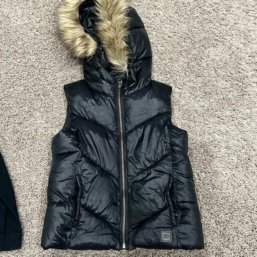Girls Size Large Puffer Vest- fur hood-Gap. Black Denim Levi Jacket